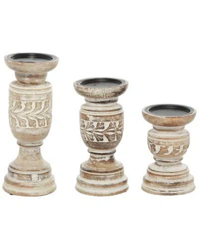 Peyton Lane Set Of 3 Country Cottage Floral Beige Wood Candle Holder In Multi