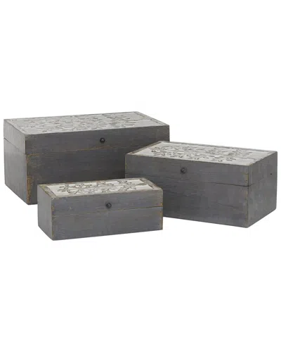 Peyton Lane Set Of 3 Decorative Boxes With Hinged Lid In Gray