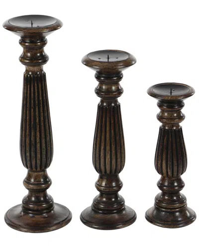 Peyton Lane Set Of 3 Decorative Candle Holders In Brown