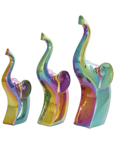 Peyton Lane Set Of 3 Elephant Ceramic Sculpture In Multi