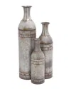 Peyton Lane Set Of 3 Farmhouse Cylinder Metal Vase With Studs In Gray