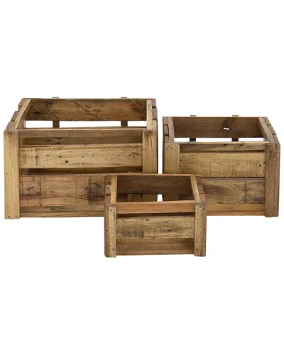 Peyton Lane Set Of 3 Farmhouse Rectangle Wood Storage Basket In Brown