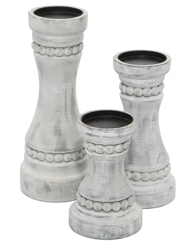 Peyton Lane Set Of 3 Farmhouse Solid Gray Wood Candle Holder