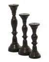 Peyton Lane Set Of 3 Farmhouse Solid Mango Wood Candle Holder In Black