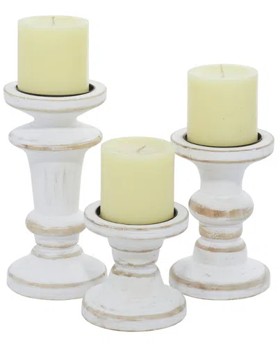 Peyton Lane Set Of 3 Farmhouse Solid White Wood Candle Holder