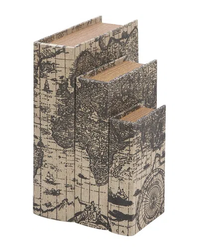 Peyton Lane Set Of 3 Faux Book Boxes With World Map Covers In Multicolor