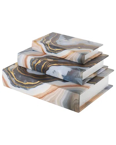 Peyton Lane Set Of 3 Geode Faux Book Decorative Boxes In Multicolor