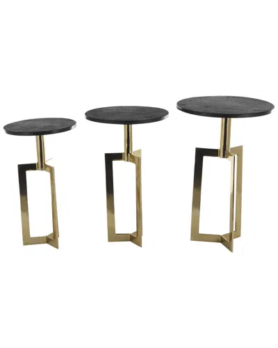 Peyton Lane Set Of 3 Geometric Accent Tables With Marble Tabletops In Black