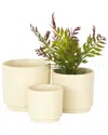 Peyton Lane Set Of 3 Geometric Ceramic Planters In Cream