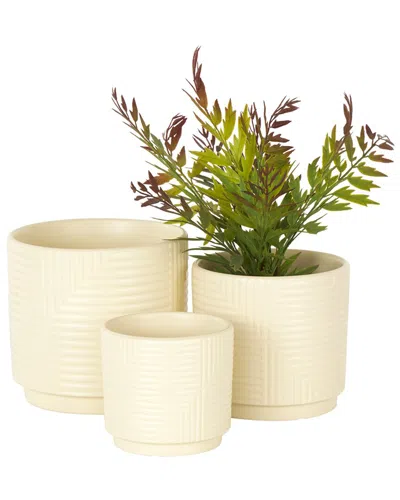 Peyton Lane Set Of 3 Geometric Ceramic Planters In Cream