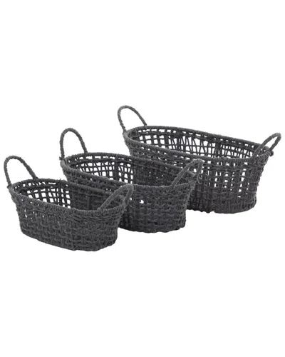 Peyton Lane Set Of 3 Grey Cotton Storage Baskets In Black