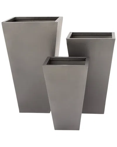 Peyton Lane Set Of 3 Grey Metal Contemporary Planters