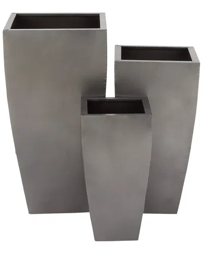 Peyton Lane Set Of 3 Grey Metal Contemporary Planters In Gray