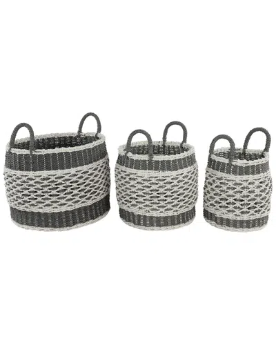 Peyton Lane Set Of 3 Grey Plastic Eclectic Storage Basket In Gray