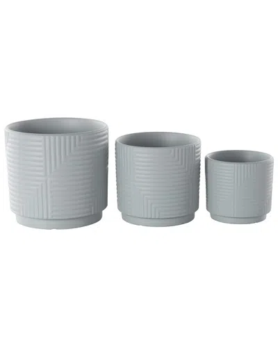 Peyton Lane Set Of 3 Grooved Ceramic Planters In Gray