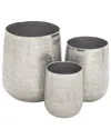 Peyton Lane Set Of 3 Hammered Metal Planters In Silver