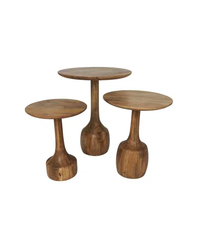 Peyton Lane Set Of 3 Handmade Accent Tables With Elevated Bases In Brown