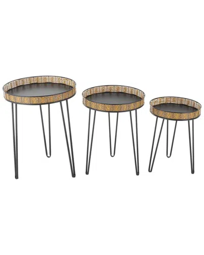 Peyton Lane Set Of 3 Handmade Accent Tables With Rattan Edges In Black
