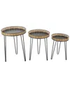 Peyton Lane Set Of 3 Handmade Accent Tables With Rattan Edges