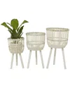 Peyton Lane Set Of 3 Handmade Bamboo Planters In White