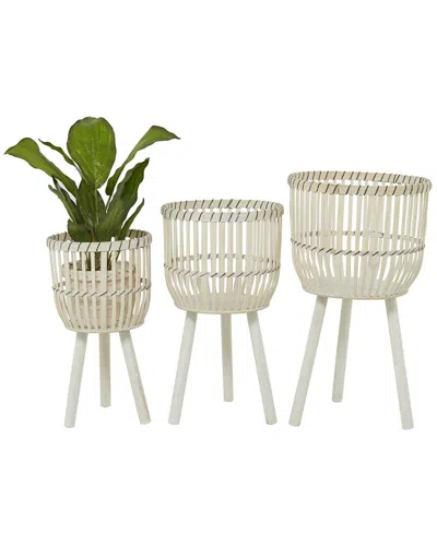 Peyton Lane Set Of 3 Handmade Bamboo Planters In White