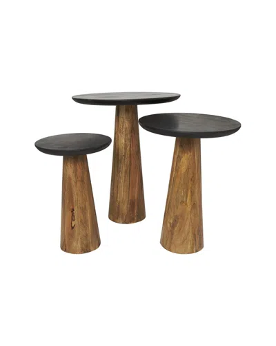Peyton Lane Set Of 3 Handmade Cone Shaped Accent Tables In Brown