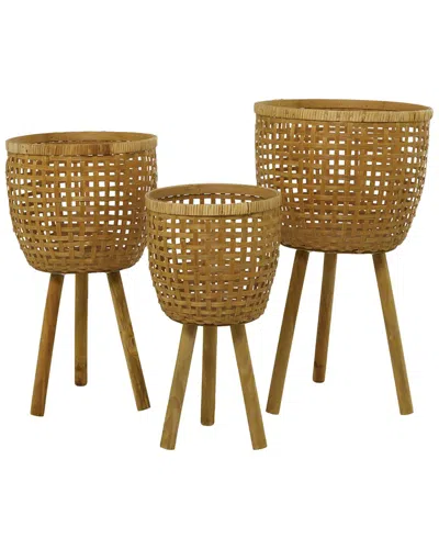 Peyton Lane Set Of 3 Handmade Woven Basket Planters In Brown