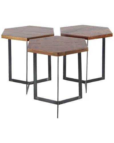 Peyton Lane Set Of 3 Industrial Hexagon Accent Tables