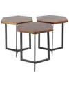 Peyton Lane Set Of 3 Industrial Hexagon Accent Tables In Brown