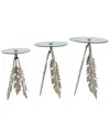 Peyton Lane Set Of 3 Leaf Accent Tables With Tripod Legs & Tempered Glass Top