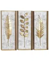 Peyton Lane Set Of 3 Leaf Metal Framed 3d Wall Decor With Distressed Wood Backing In Gold