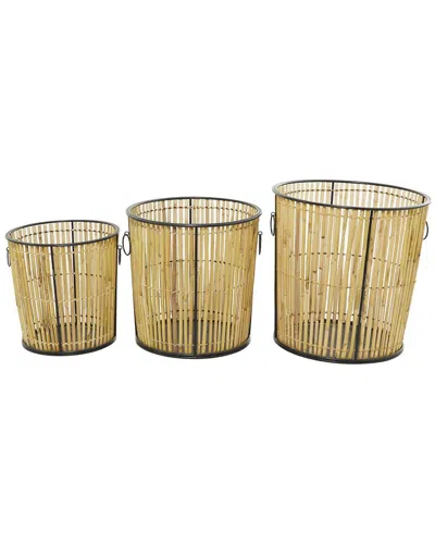 Peyton Lane Set Of 3 Light Brown Rattan Handmade Slatted Frame Decorative And Functional Storage Bas