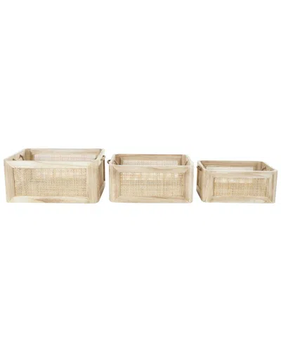 Peyton Lane Set Of 3 Light Brown Wood Storage Basket With Rope Handles