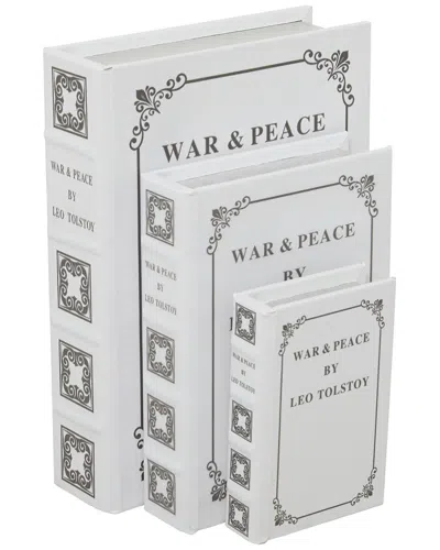 Peyton Lane Set Of 3 Light Faux Leather Faux Book Box In White