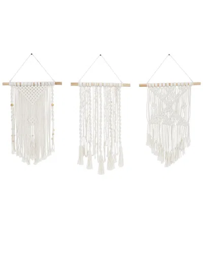 Peyton Lane Set Of 3 Macrame Cream Cotton Fabric Handmade Intricately Weaved Home Wall Decor With Be In White