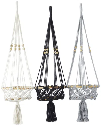 Peyton Lane Set Of 3 Macrame Multi Colored Cotton Fabric Handmade Hanging Indoor Wall Planter