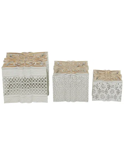 PEYTON LANE PEYTON LANE SET OF 3 METAL LASER CUT METAL DECORATIVE JARS WITH CARVED WOOD LIDS