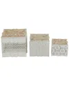 Peyton Lane Set Of 3 Metal Laser Cut Metal Decorative Jars With Carved Wood Lids In White