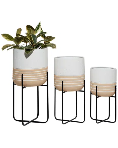 Peyton Lane Set Of 3 Metal Planters With Stands In Neutral