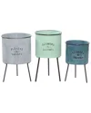 Peyton Lane Set Of 3 Metal Tripod Planters In Multicolor