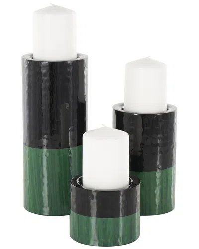 Peyton Lane Set Of 3 Modern Candle Holders In Green