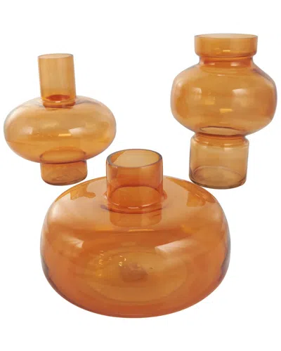 Peyton Lane Set Of 3 Orange Glass Round Decorative Vase With Varying Shapes And Sizes