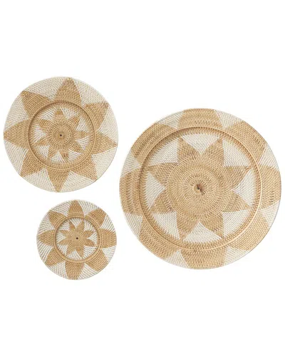 Peyton Lane Set Of 3 Plate Light Rattan Handmade Woven Basket Wall Decor In Light Brown