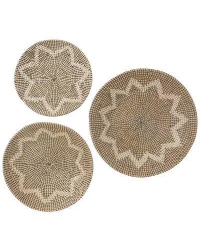 Peyton Lane Set Of 3 Plate Tan Seagrass Handmade Basket Wall Decor In Brown