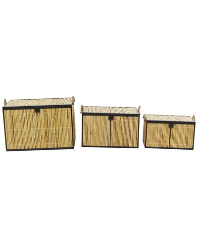 Peyton Lane Set Of 3 Rattan Handmade Nesting Trunk In Brown