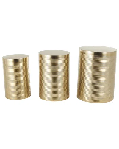 Peyton Lane Set Of 3 Ribbed Drum Accent Tables In Gold