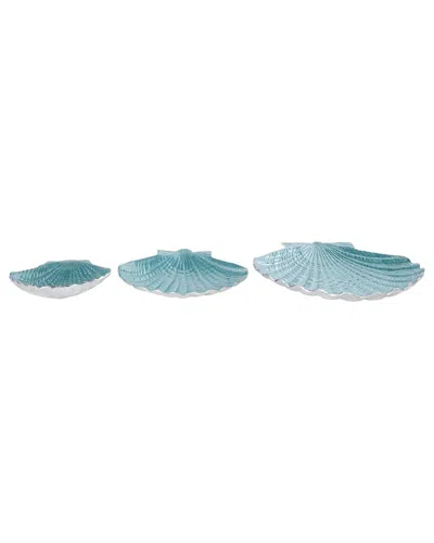 Peyton Lane Set Of 3 Shell Aluminum Metal Handmade Textured Enameled  Decorative Bowl In Blue