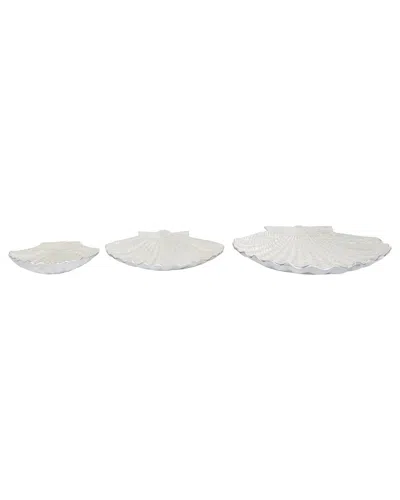 Peyton Lane Set Of 3 Shell Aluminum Metal Handmade Textured Enameled  Decorative Bowl In White