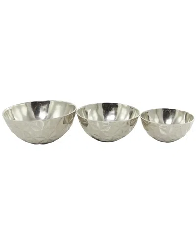 Peyton Lane Set Of 3 Silver Aluminum Metal Faceted Large Decorative Bowl