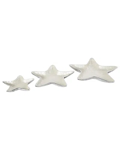 Peyton Lane Set Of 3 Starfish Aluminum Metal Handmade Textured Enameled  Decorative Bowl In White